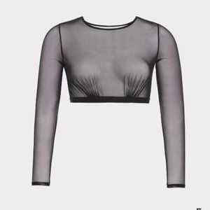NWT Black Mesh Long Sleeve Under-It-All Crop Top